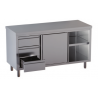 Tavolo inox cm. 150x70 armadiato con 3 cassetti a sx