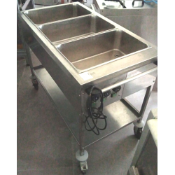 Carrello inox cm. 110x60 su ruote con 3 vasche cm. 50x30 riscaldate bagnomaria