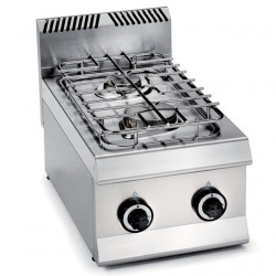 Cucina 2 fuochi a gas serie 65 da appoggio Offcar, potenza gas 9,5 kw, allaccio tubo 1/2", misure cm. 35x63x28,5
