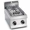 Cucina 2 fuochi a gas serie 65 da appoggio Offcar, potenza gas 9,5 kw, allaccio tubo 1/2", misure cm. 35x63x28,5