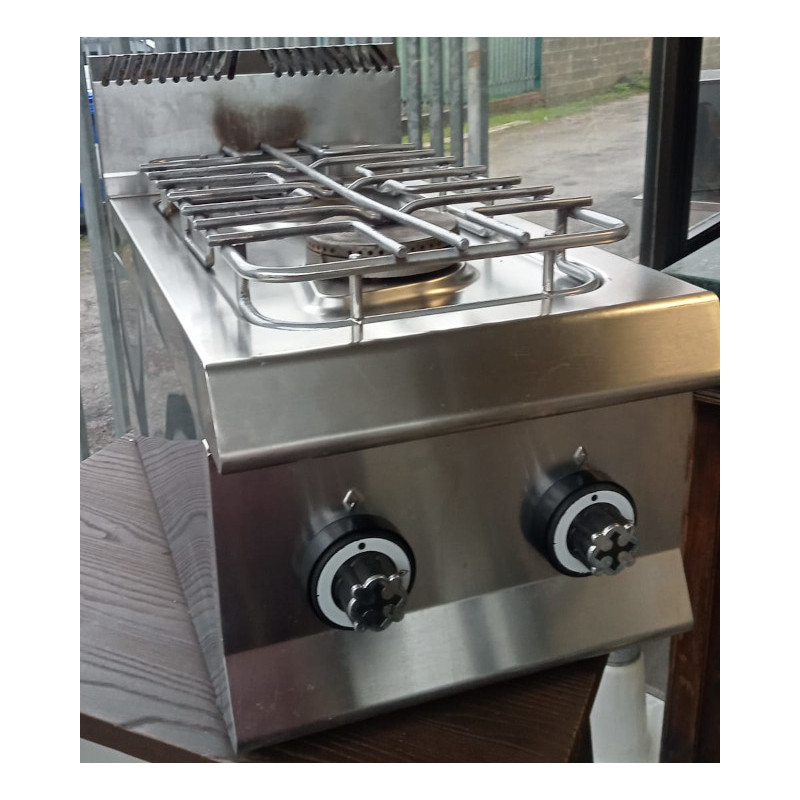 Cucina 2 fuochi a gas serie 65 da appoggio Offcar, potenza gas 9,5 kw, allaccio tubo 1/2", misure cm. 35x63x28,5